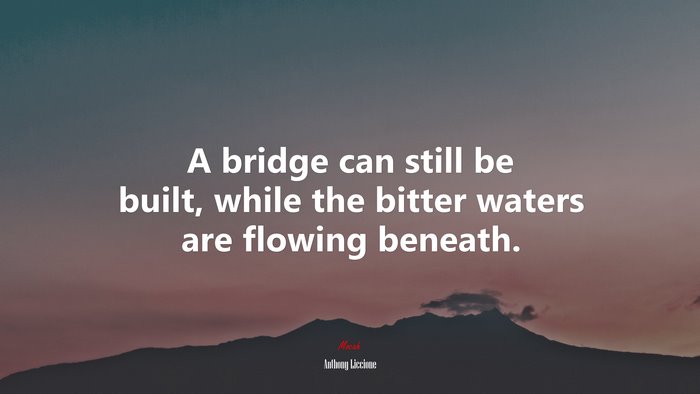 A bridge can still be built, while the bitter waters are flowing beneath. | Anthony Liccione quote