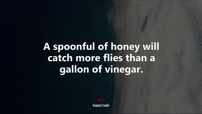 A spoonful of honey will catch more flies than a gallon of vinegar. | Benjamin Franklin quote