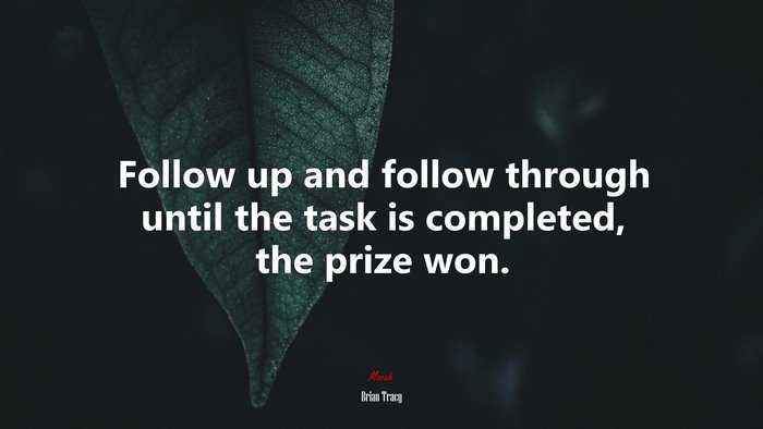 Follow up and follow through until the task is completed, the prize won. | Brian Tracy quote