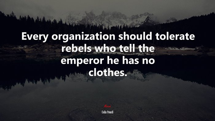 Every organization should tolerate rebels who tell the emperor he has no clothes. | Colin Powell quote