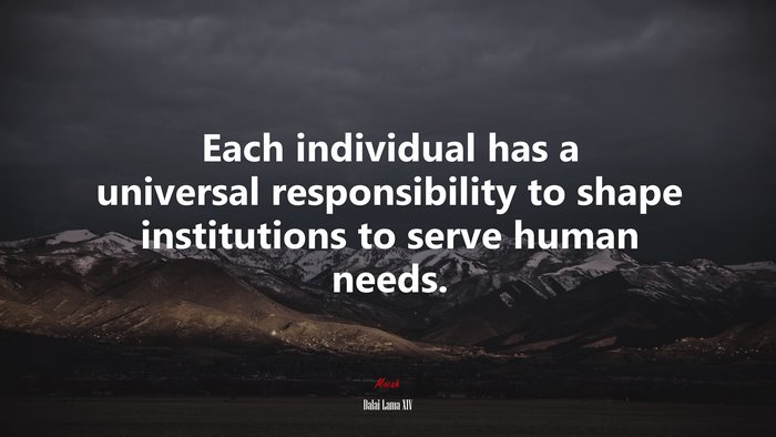 Each individual has a universal responsibility to shape institutions to serve human needs. | Dalai Lama XIV quote