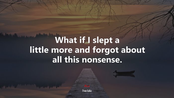What if I slept a little more and forgot about all this nonsense. | Franz Kafka quote