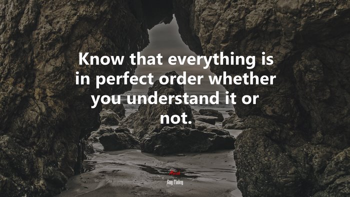 Know that everything is in perfect order whether you understand it or not. | Guy Finley quote