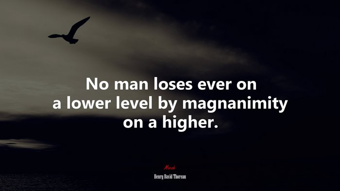 No man loses ever on a lower level by magnanimity on a higher. | Henry David Thoreau quote