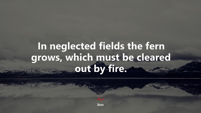 In neglected fields the fern grows, which must be cleared out by fire. | Horace quote