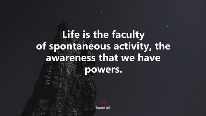 Life is the faculty of spontaneous activity, the awareness that we have powers. | Immanuel Kant quote