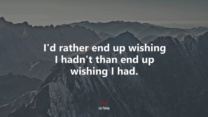 I’d rather end up wishing I hadn’t than end up wishing I had. | Leo Tolstoy quote