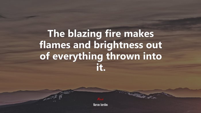 The blazing fire makes flames and brightness out of everything thrown into it. | Marcus Aurelius quote