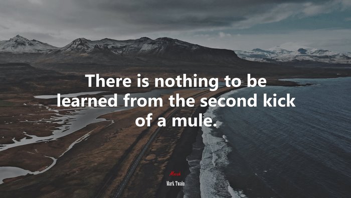 There is nothing to be learned from the second kick of a mule. | Mark Twain quote