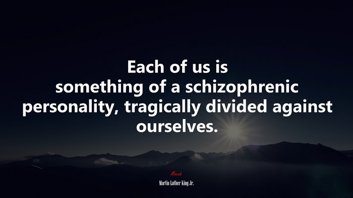 Each of us is something of a schizophrenic personality, tragically divided against ourselves. | Martin Luther King Jr. quote