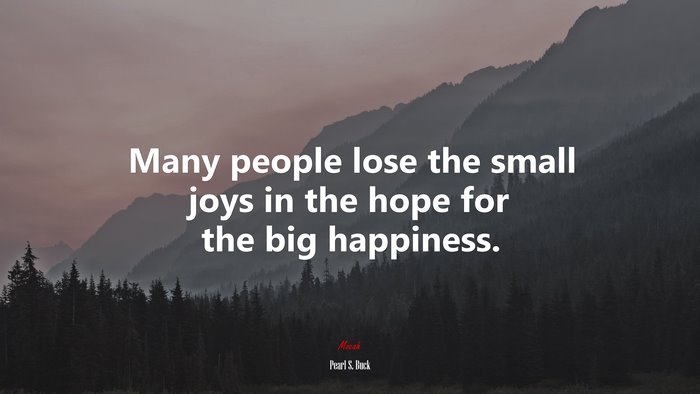 Many people lose the small joys in the hope for the big happiness. | Pearl S. Buck quote