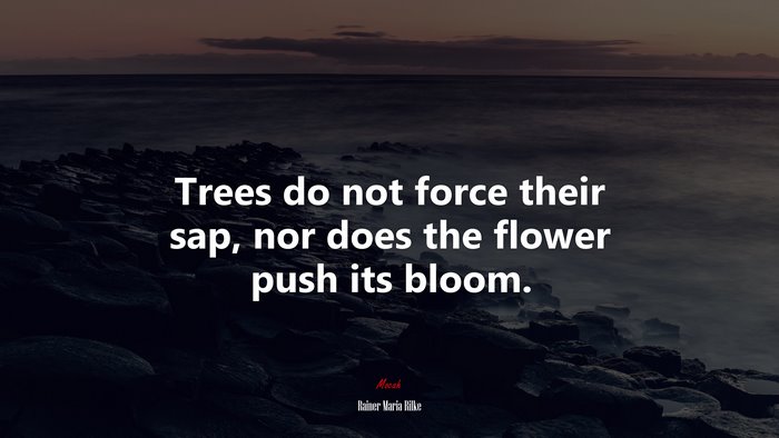 Trees do not force their sap, nor does the flower push its bloom. | Rainer Maria Rilke quote