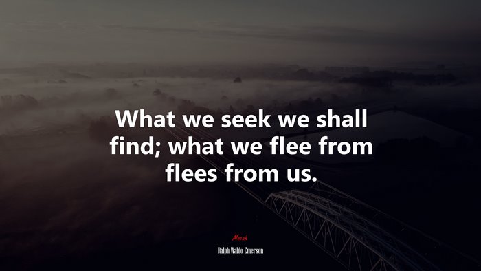 What we seek we shall find; what we flee from flees from us. | Ralph Waldo Emerson quote