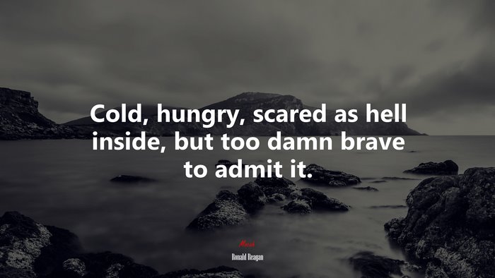 Cold, hungry, scared as hell inside, but too damn brave to admit it. | Ronald Reagan quote