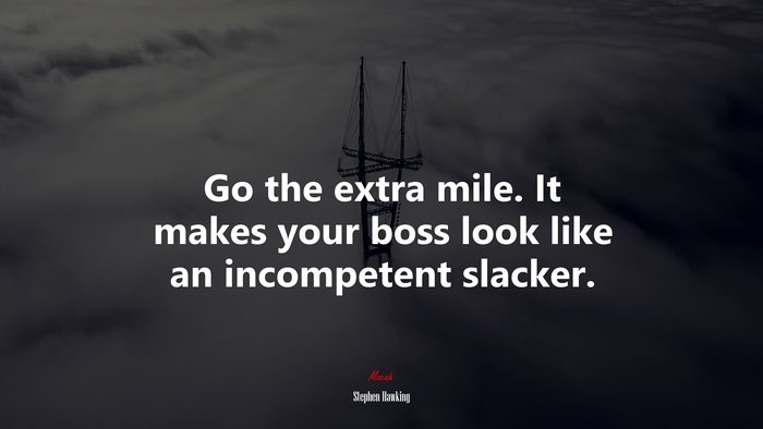 Go the extra mile. It makes your boss look like an incompetent slacker. | Stephen Hawking quote