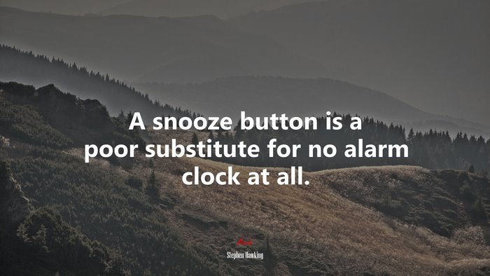 A snooze button is a poor substitute for no alarm clock at all. | Stephen Hawking quote