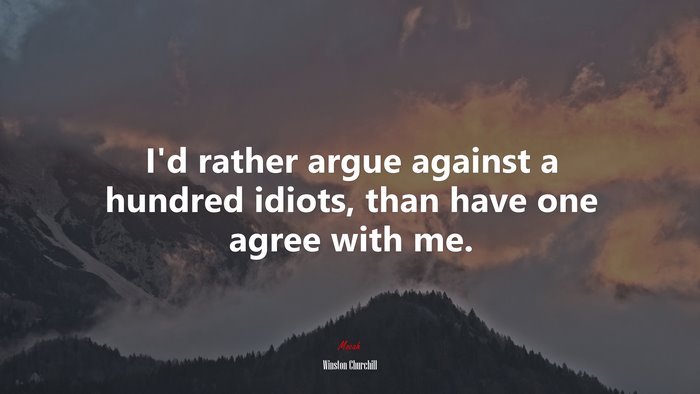I’d rather argue against a hundred idiots, than have one agree with me. | Winston Churchill quote