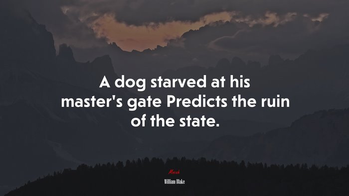 A dog starved at his master’s gate Predicts the ruin of the state. | William Blake quote