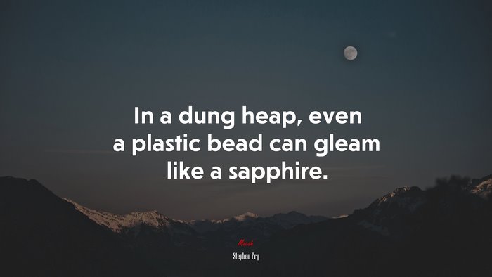 In a dung heap, even a plastic bead can gleam like a sapphire. | Stephen Fry quote