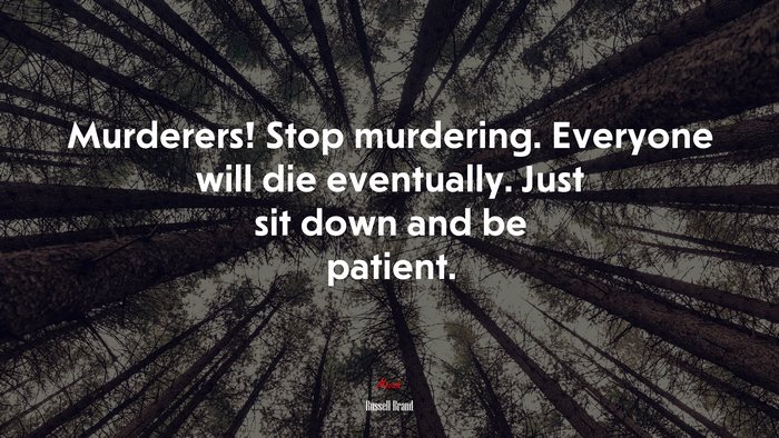 Murderers! Stop murdering. Everyone will die eventually. Just sit down and be patient. | Russell Brand quote