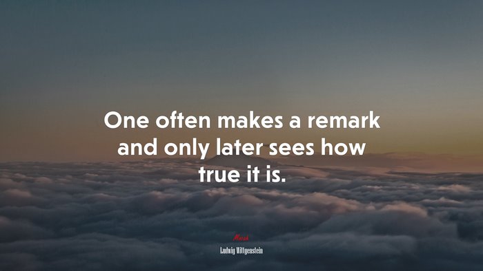 One often makes a remark and only later sees how true it is. | Ludwig Wittgenstein quote