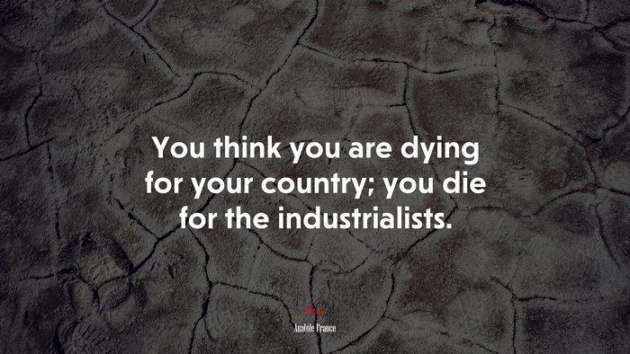 You think you are dying for your country; you die for the industrialists. | Anatole France quote