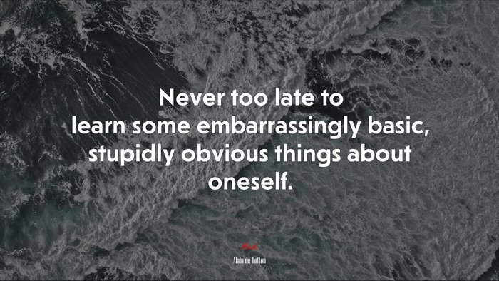 Never too late to learn some embarrassingly basic, stupidly obvious things about oneself. | Alain de Botton quote