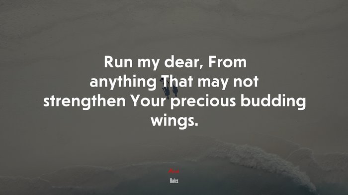 Run my dear, From anything That may not strengthen Your precious budding wings. | Hafez quote