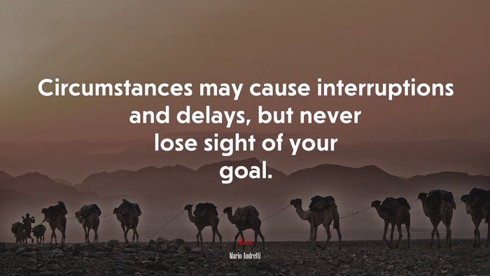 Circumstances may cause interruptions and delays, but never lose sight of your goal. | Mario Andretti quote