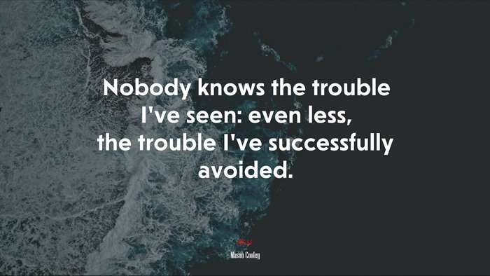 Nobody knows the trouble I’ve seen: even less, the trouble I’ve successfully avoided. | Mason Cooley quote