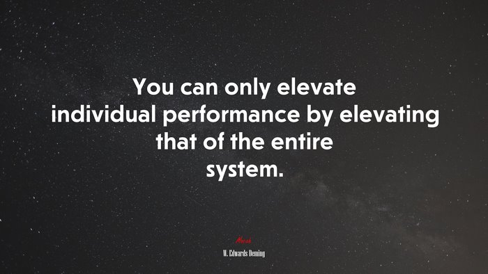 You can only elevate individual performance by elevating that of the entire system. | W. Edwards Deming quote