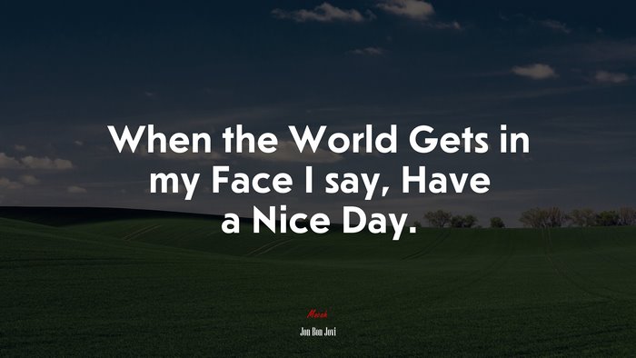 When the World Gets in my Face I say, Have a Nice Day. | Jon Bon Jovi quote