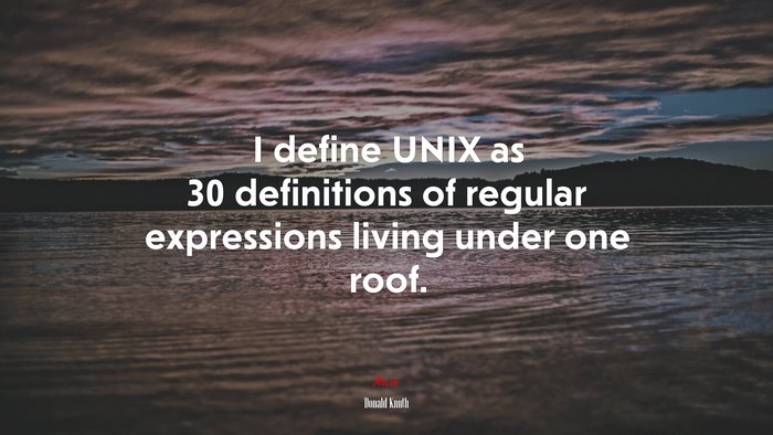 I define UNIX as 30 definitions of regular expressions living under one roof. | Donald Knuth quote