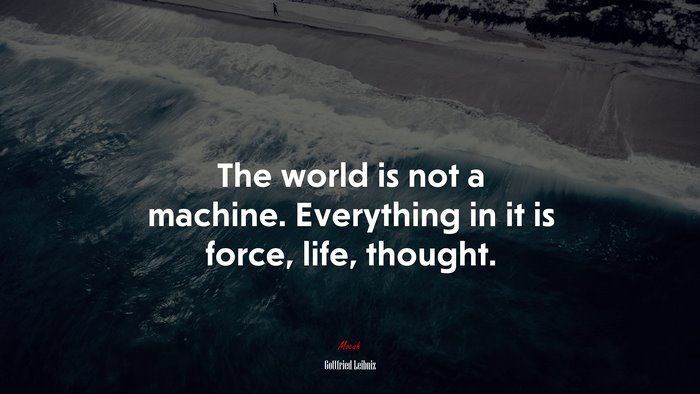 The world is not a machine. Everything in it is force, life, thought. | Gottfried Leibniz quote