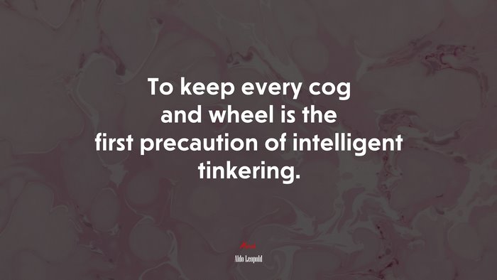 To keep every cog and wheel is the first precaution of intelligent tinkering. | Aldo Leopold quote