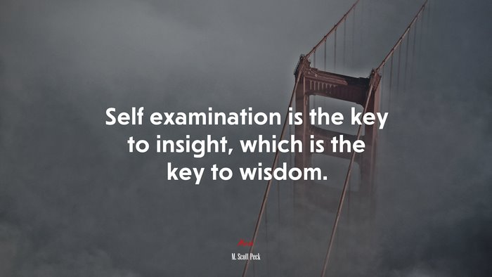 Self examination is the key to insight, which is the key to wisdom. | M. Scott Peck quote