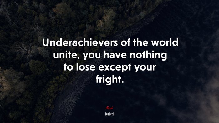 Underachievers of the world unite, you have nothing to lose except your fright. | Lou Reed quote