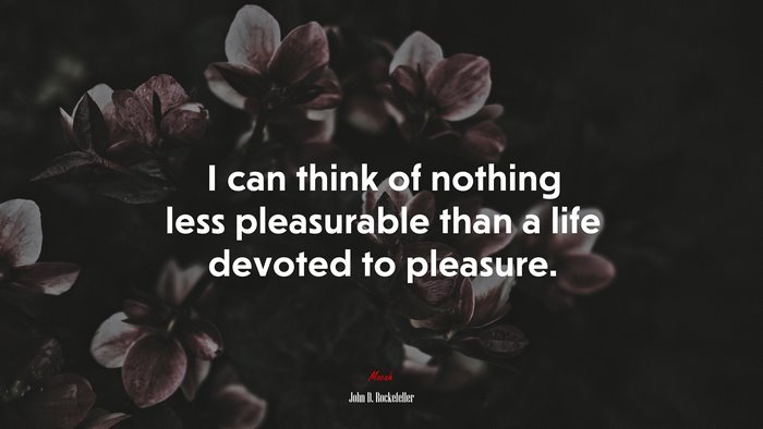 I can think of nothing less pleasurable than a life devoted to pleasure. | John D. Rockefeller quote