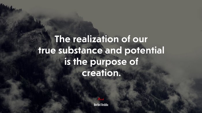 The realization of our true substance and potential is the purpose of creation. | Morihei Ueshiba quote