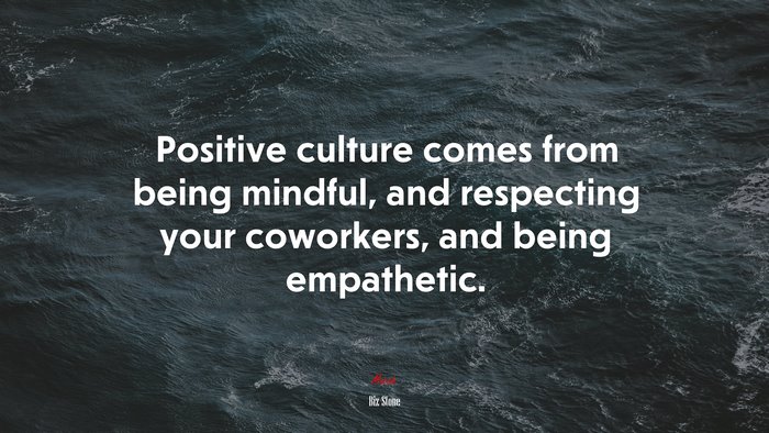 Positive culture comes from being mindful, and respecting your coworkers, and being empathetic. | Biz Stone quote