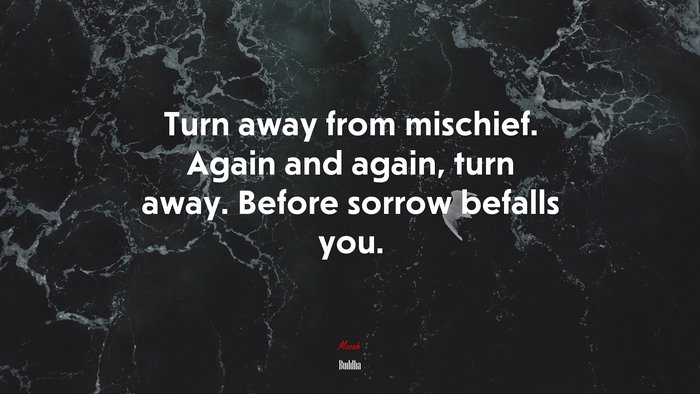 Turn away from mischief. Again and again, turn away. Before sorrow befalls you. | Buddha quote