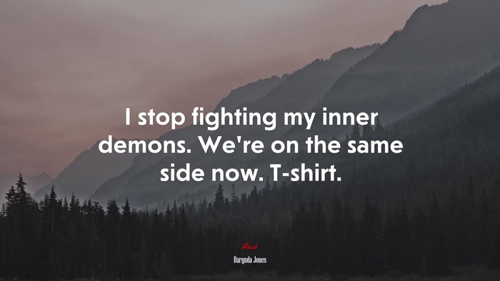 I stop fighting my inner demons. We’re on the same side now. T-shirt. | Darynda Jones quote