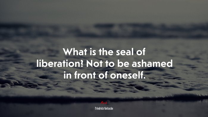 What is the seal of liberation? Not to be ashamed in front of oneself. | Friedrich Nietzsche quote
