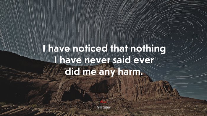 I have noticed that nothing I have never said ever did me any harm. | Calvin Coolidge quote