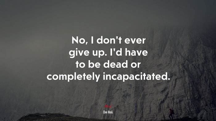 Elon Musk Inspirational Never Give Up Quote