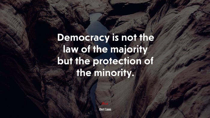 Democracy is not the law of the majority but the protection of the minority. | Albert Camus quote