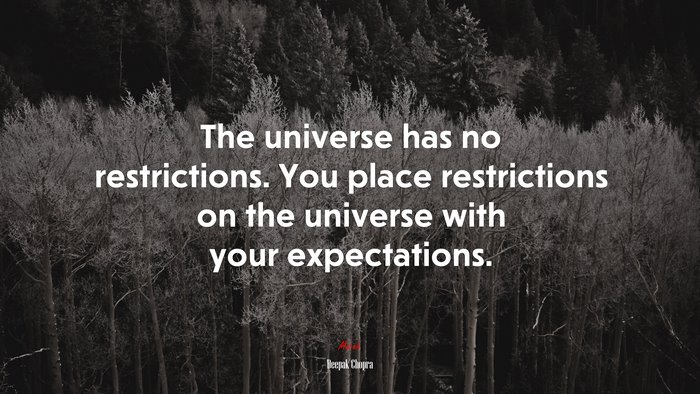 The universe has no restrictions. You place restrictions on the universe with your expectations. | Deepak Chopra quote