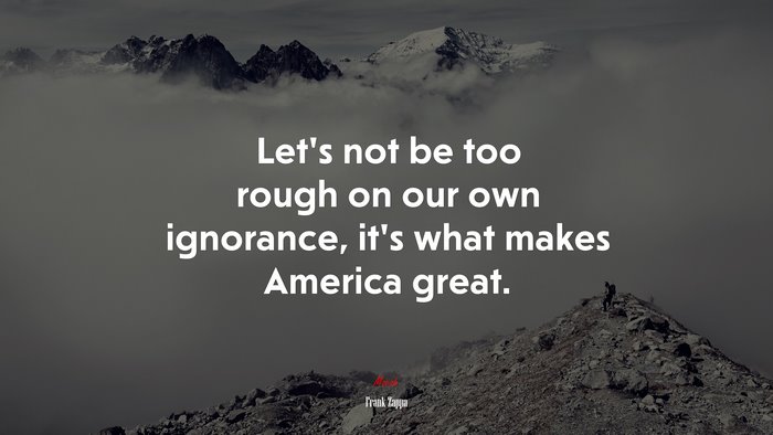 Let’s not be too rough on our own ignorance, it’s what makes America great. | Frank Zappa quote