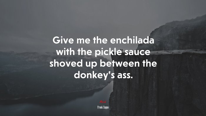 Give me the enchilada with the pickle sauce shoved up between the donkey’s ass. | Frank Zappa quote