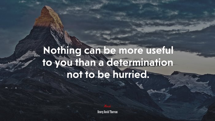 Nothing can be more useful to you than a determination not to be hurried. | Henry David Thoreau quote